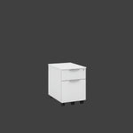 A gray mobile pedestal file cabinet with locking drawers and heavy-duty casters.