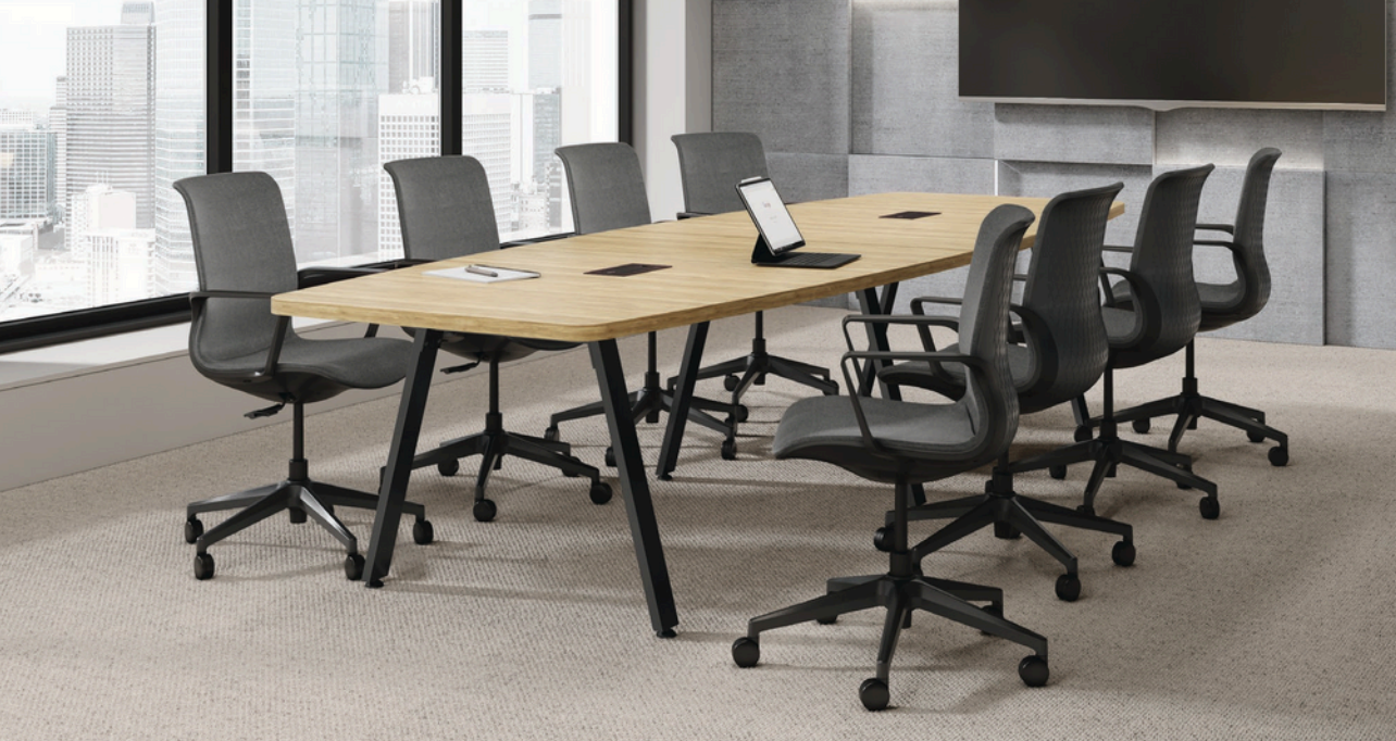 Madison Series Boat-Shaped Conference Table - Metal Legs