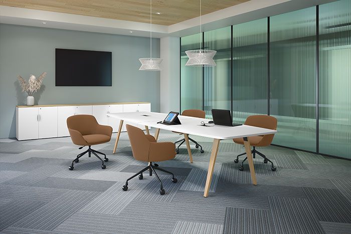 Madison Series Boat-Shaped Conference Table - Wood Legs 14' & 16'