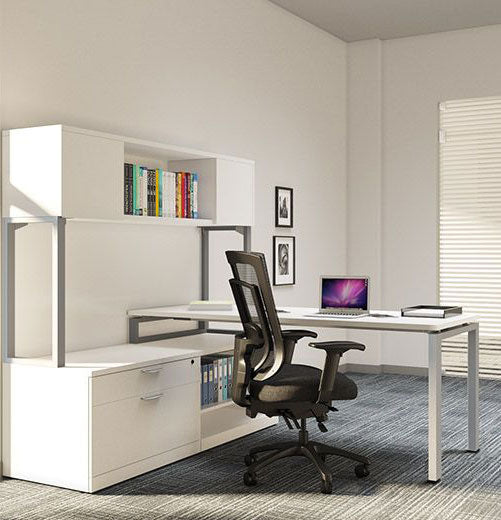 Modern Office Suite Bundle: L-shape Desk, Credenza and Chair