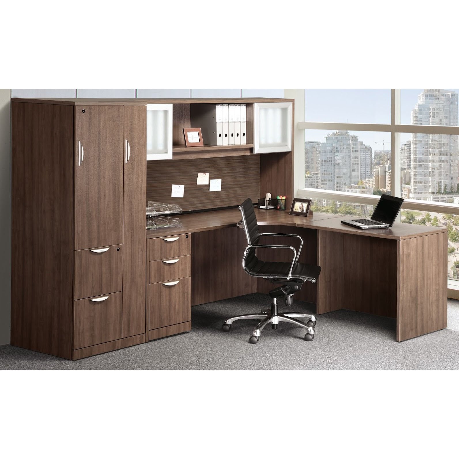 L Desk with Wardrobe & Filing Center