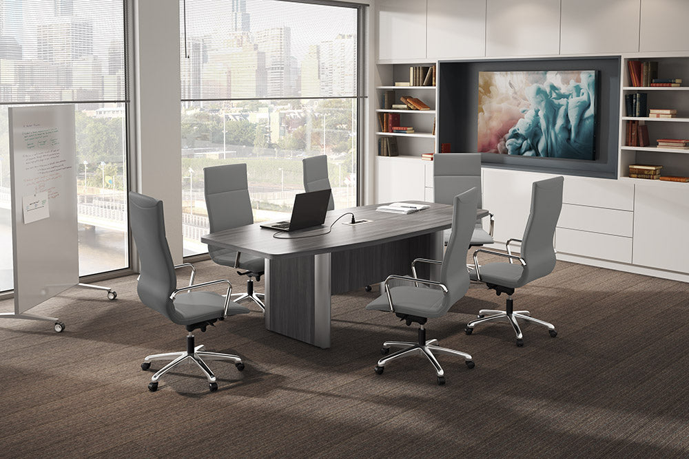 Boat-Shaped Conference Table with Silver Accent Bases