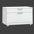 White two-drawer filing cabinet on a white background