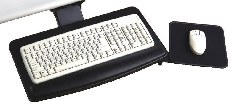 Deluxe keyboard tray with extended arm and padded wrist rest