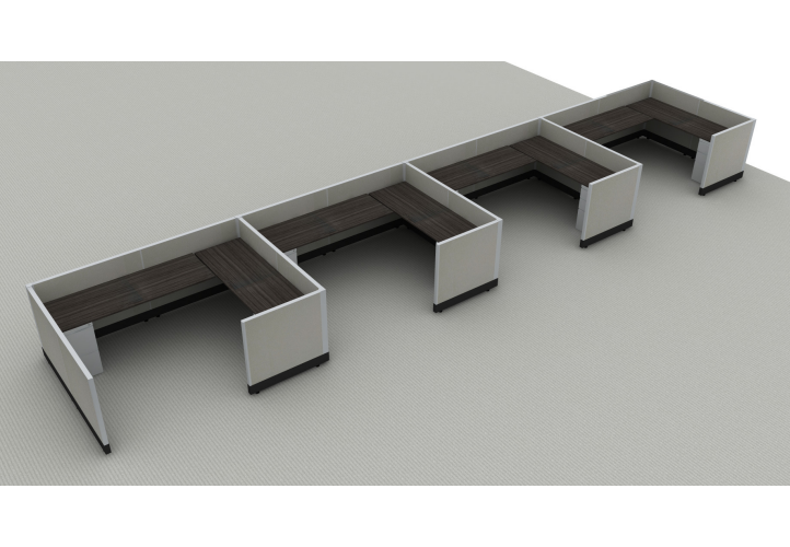 Systems In-Stock 6x8 four station run cubicle, 39 inch collaborative panel height, comparable to Herman Miller AO2