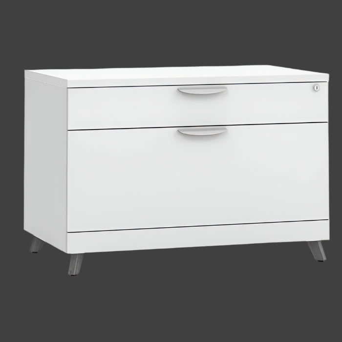 White dresser with two drawers on a white background