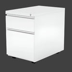 White metal file cabinet with two drawers on a white background