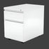 White metal file cabinet with two drawers on a white background