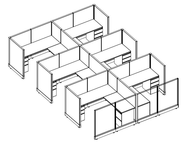 Systems In-Stock Cubicles (Herman Miller AO2 Style) - 6'x6' Six-Pack