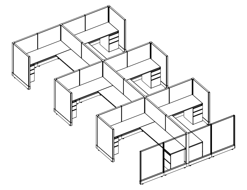 Systems In-Stock Cubicles (Herman Miller AO2 Style) - 6'x8' Six-Pack