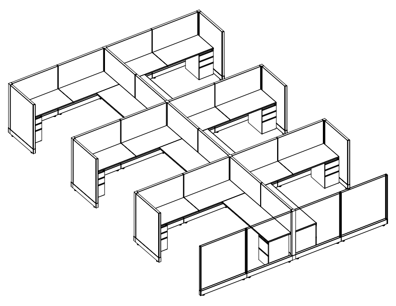 Systems In-Stock Cubicles (Herman Miller AO2 Style) - 8'x8' Six-Pack