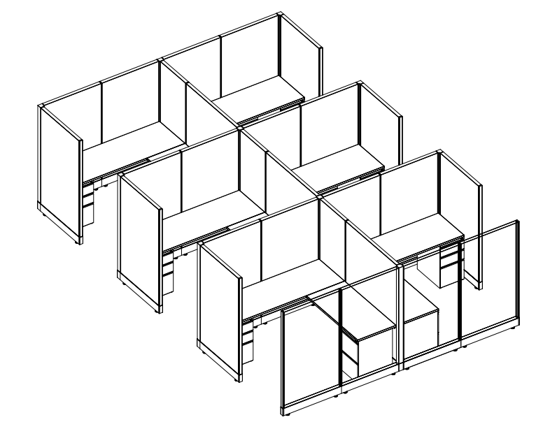 Systems In-Stock Cubicles (Herman Miller AO2 Style) - 6'x6' Six-Pack