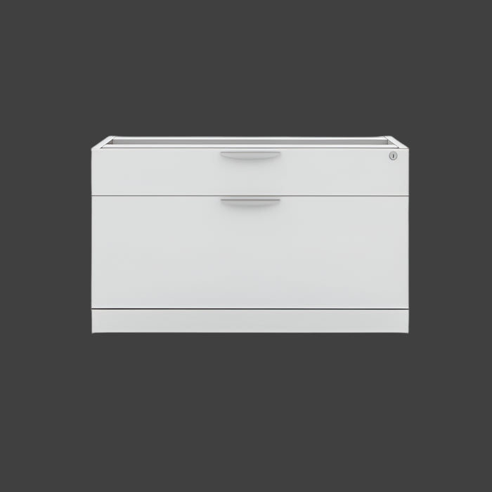 White storage unit with two drawers on a white background
