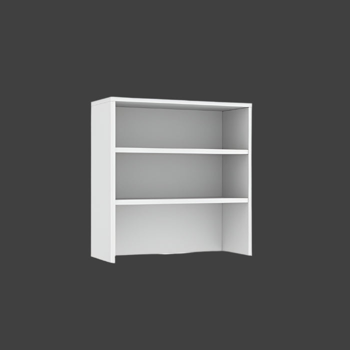 White bookshelf with three shelves on a white background