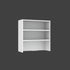 White bookshelf with three shelves on a white background