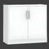 White storage cabinet with two doors on a white background