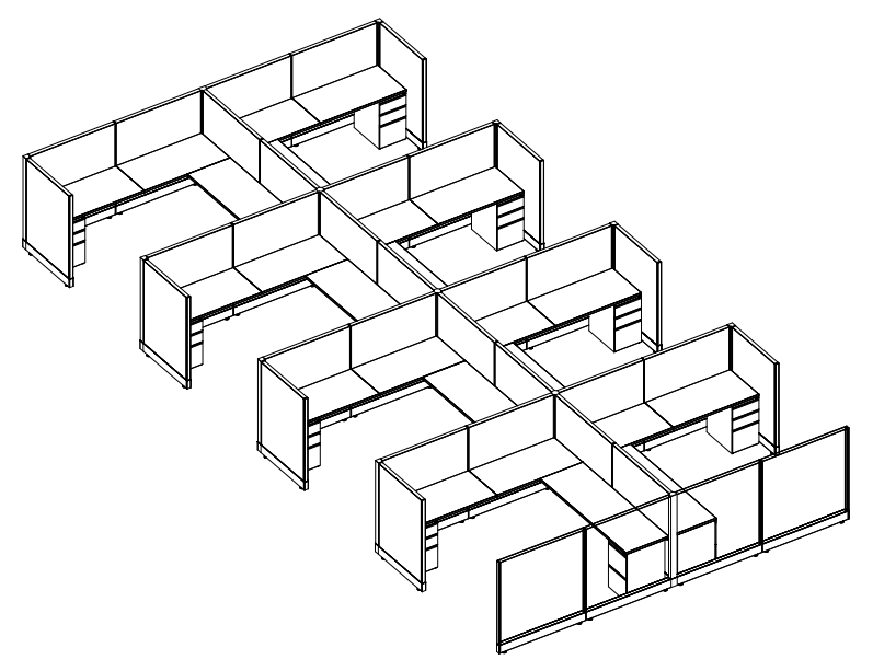 Systems In-Stock Cubicles (Herman Miller AO2 Style) - 8'x8' Eight-Pack