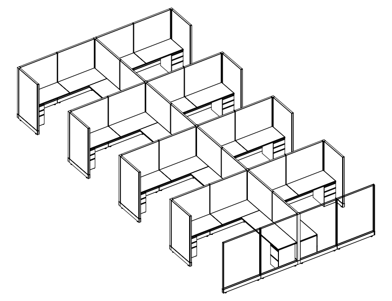 Systems In-Stock Cubicles (Herman Miller AO2 Style) - 8'x8' Eight-Pack
