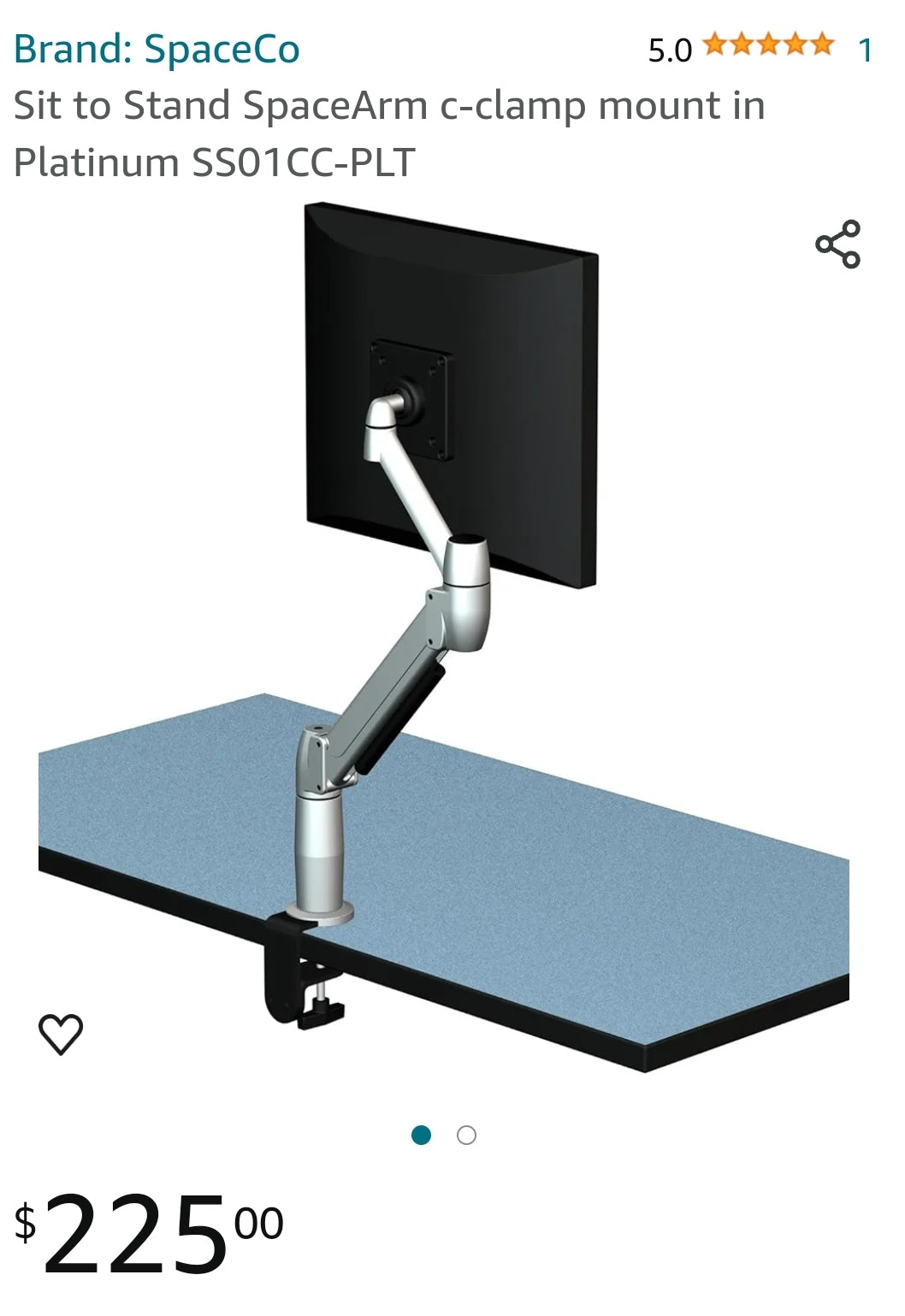 SpaceCo Sit to Stand Monitor Arm