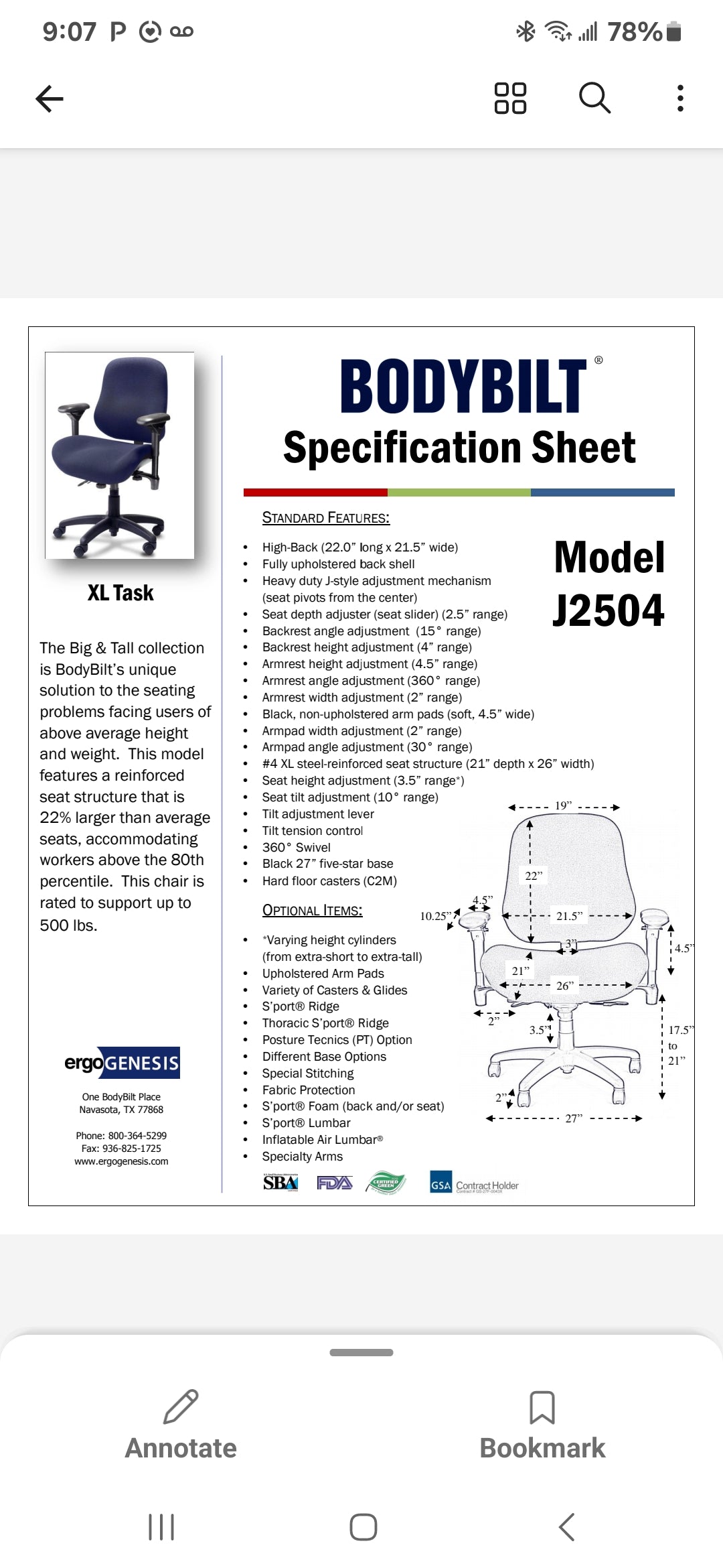 Body Bilt Big and Tall Executive Task Chair