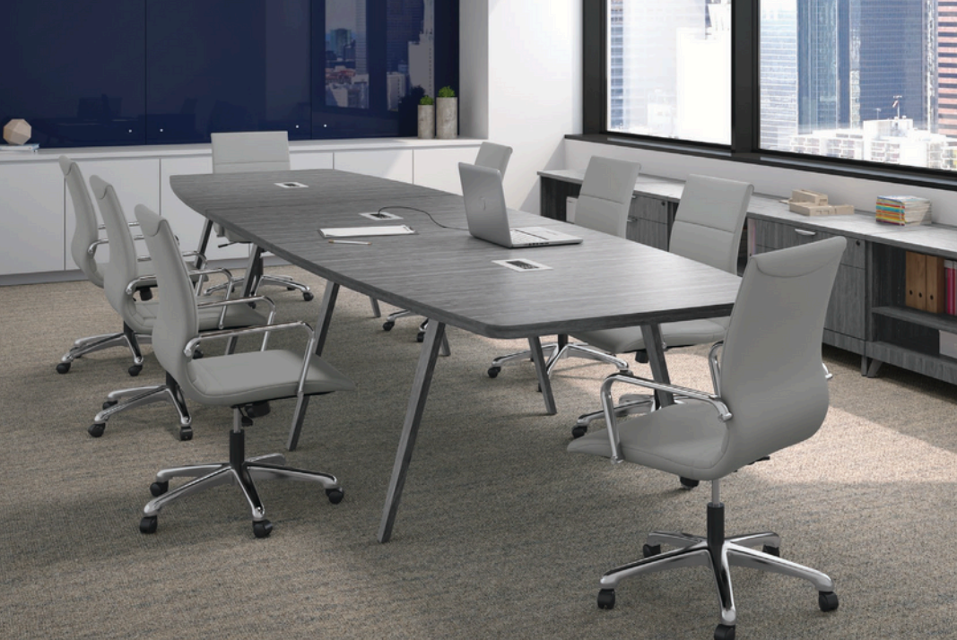 Madison Series Boat-Shaped Conference Table - Wood Legs