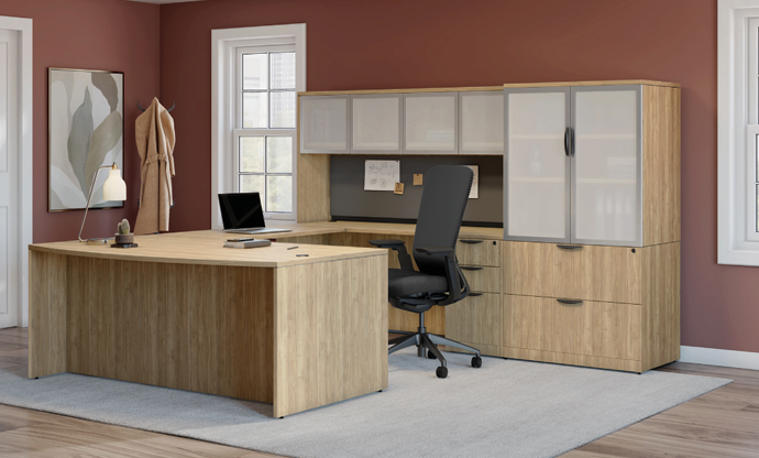 Classic Series Laminate Bowfront Desk Shell with Corner Extension