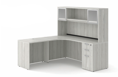 Classic Series L Desk with Overhead Hutch & File
