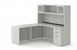 Classic Series L Desk with Overhead Hutch & File