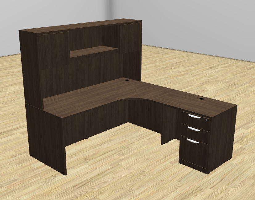 Classic Series L Desk with Overhead Hutch & File
