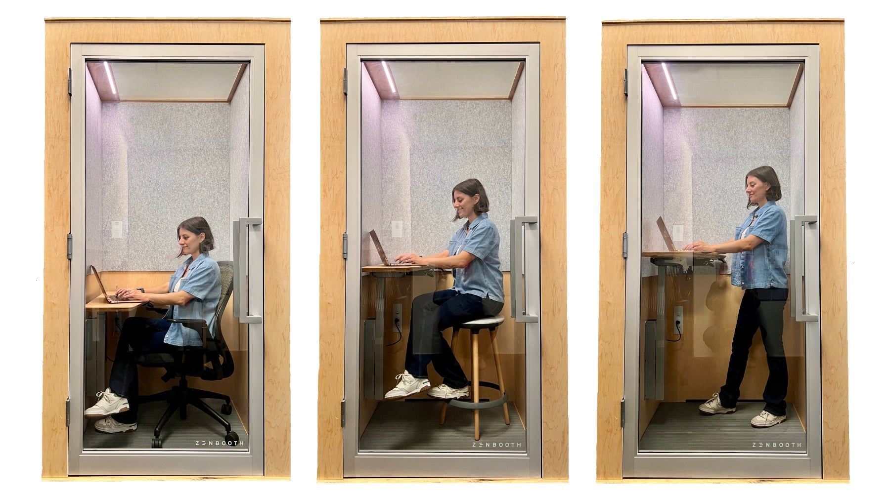 Zenbooth Solo adjustable desk height options