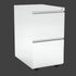 White two-drawer filing cabinet on a white background