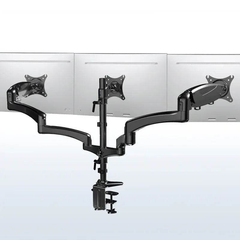 Clamp-On Pneumatic Triple Monitor Arm