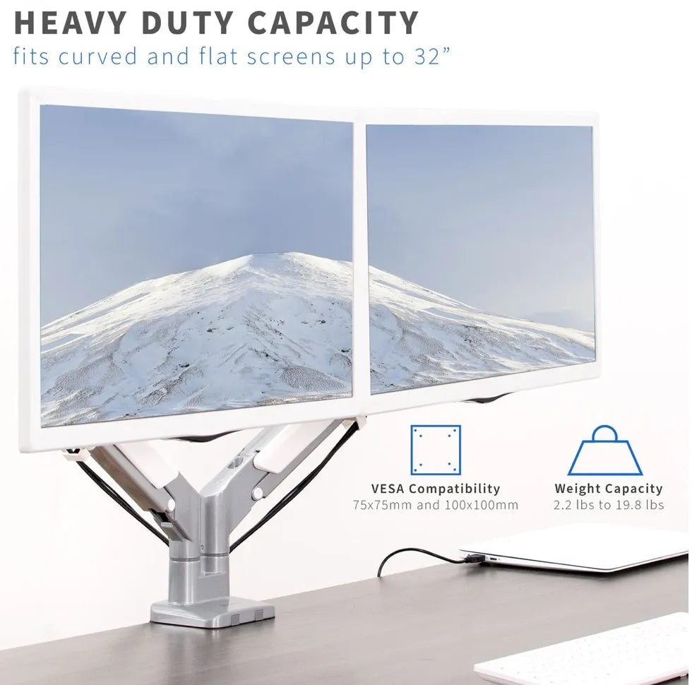 Clamp-On Pneumatic Dual Monitor Arm