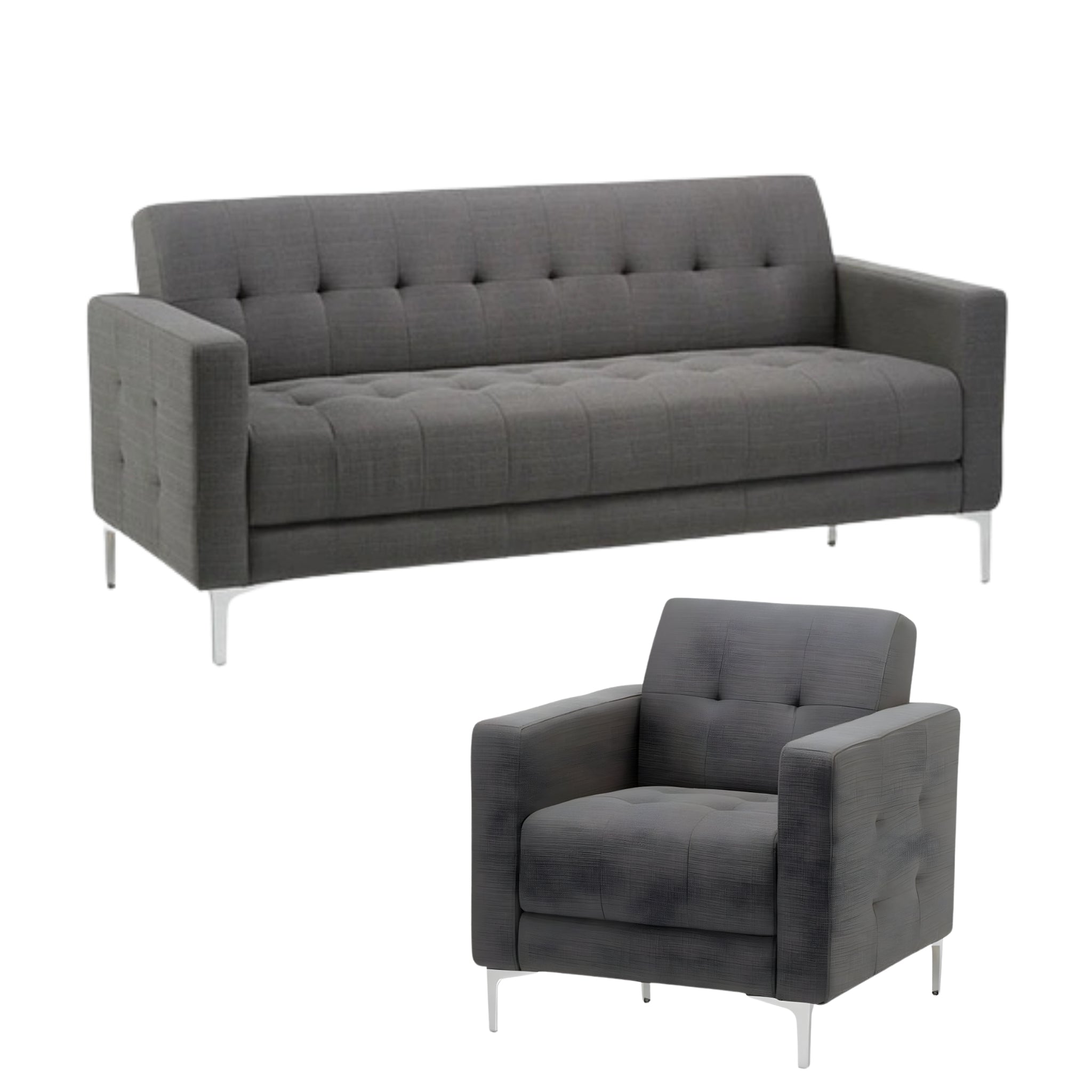 Gray sofa and armchair set on a white background