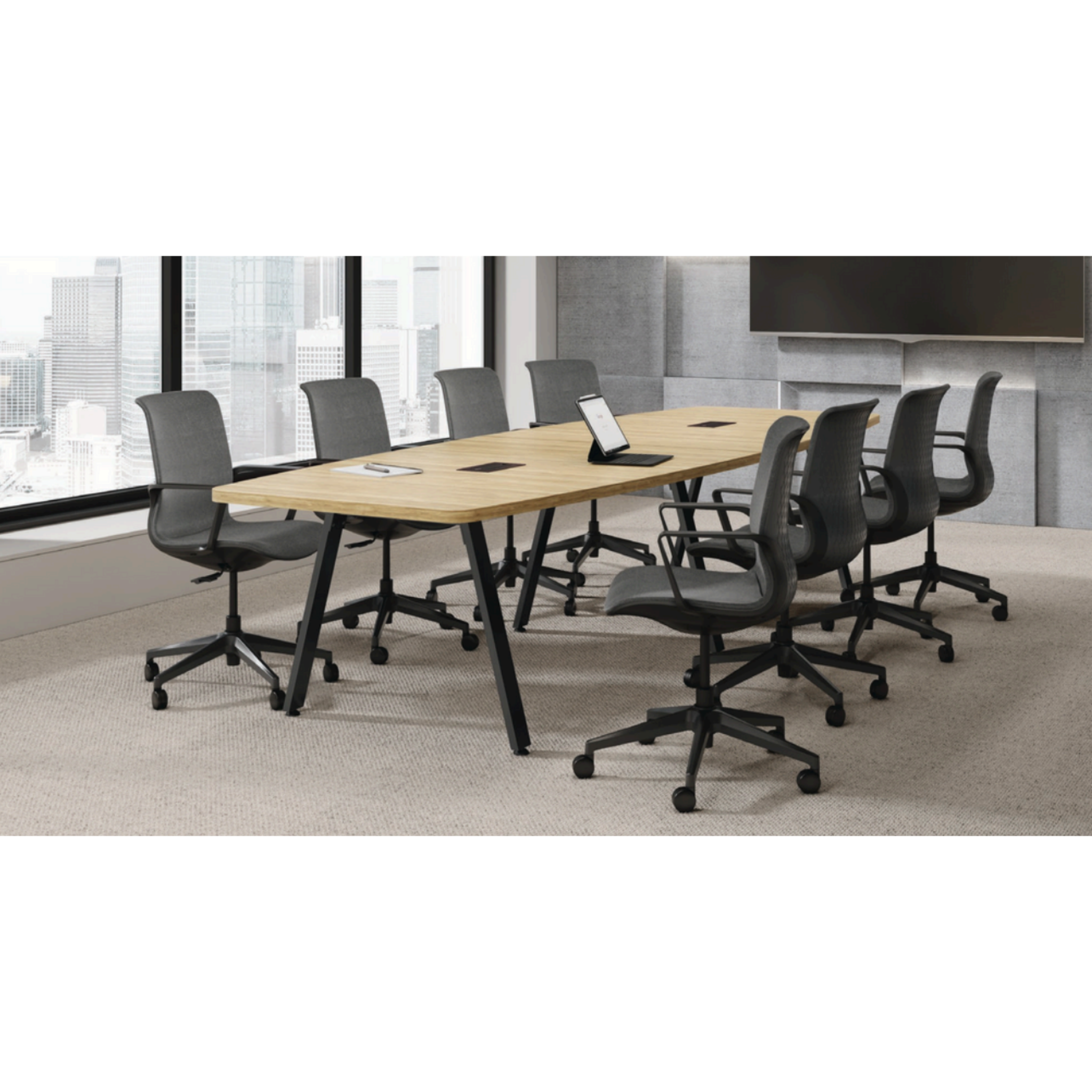 Madison Series Boat-Shaped Conference Table - Metal Legs Aspen Black