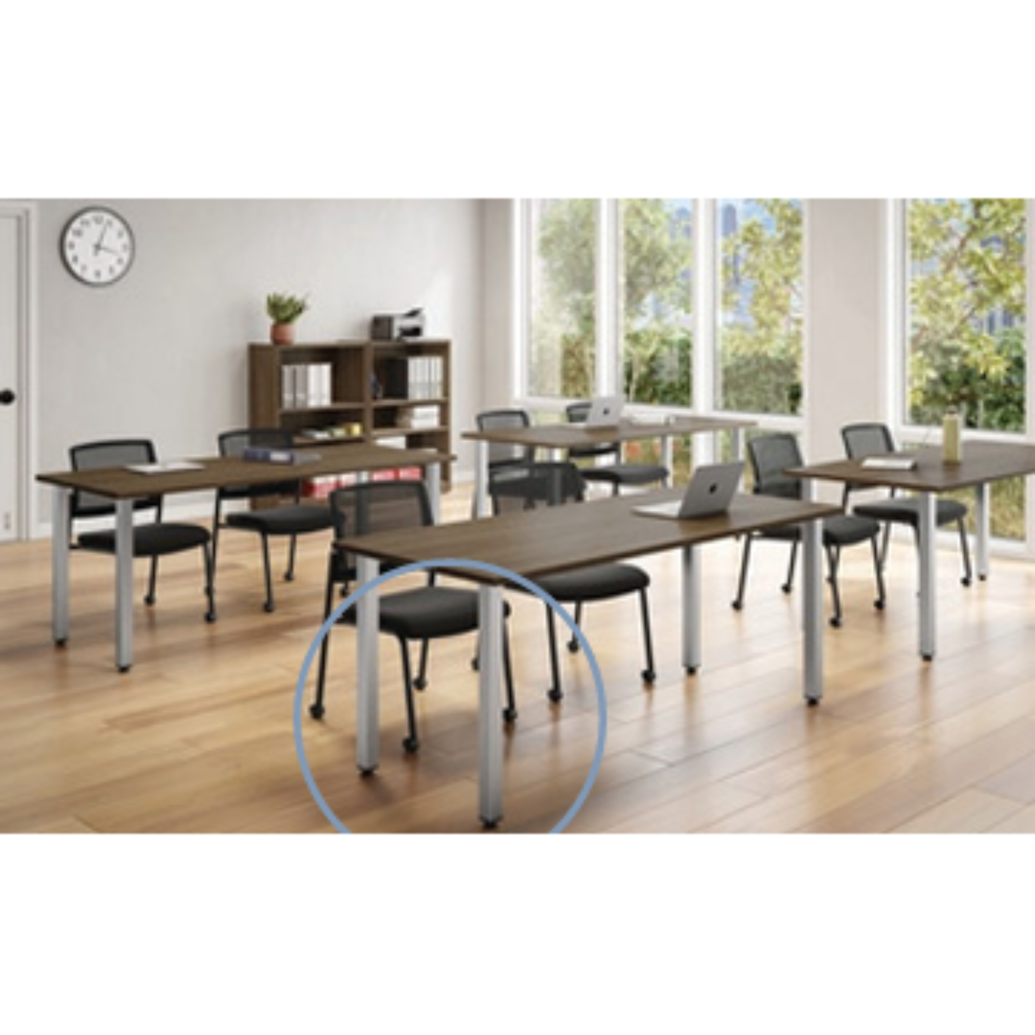 Modular Flextable with Round Post Legs (30") Modern Walnut Silver