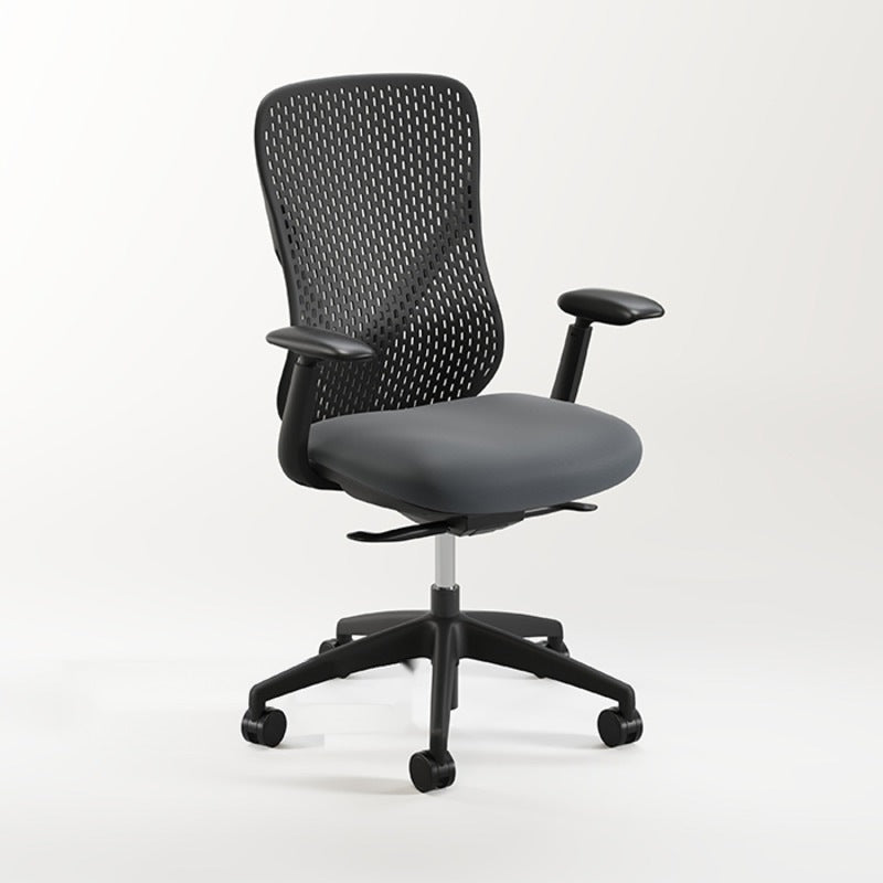 Konfurb Nuvé Executive Chair, black frame, charcoal seat, angled view
