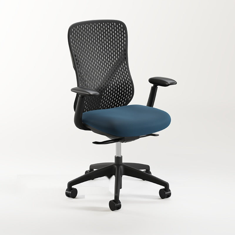Konfurb Nuvé Executive Chair, black frame, blue seat, angled view