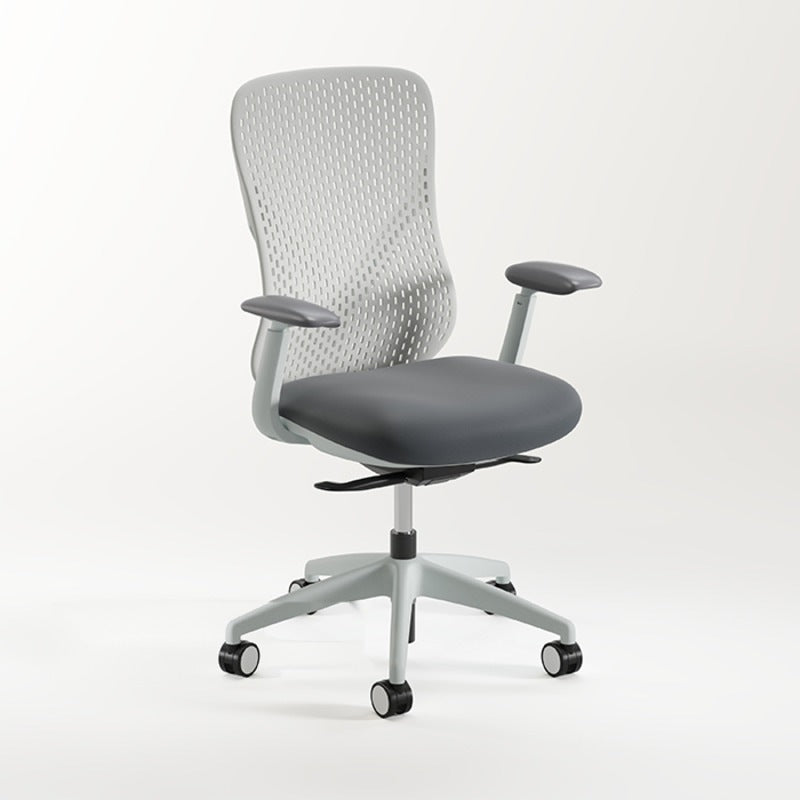 Konfurb Nuvé Executive Chair, white frame, charcoal seat, angled view