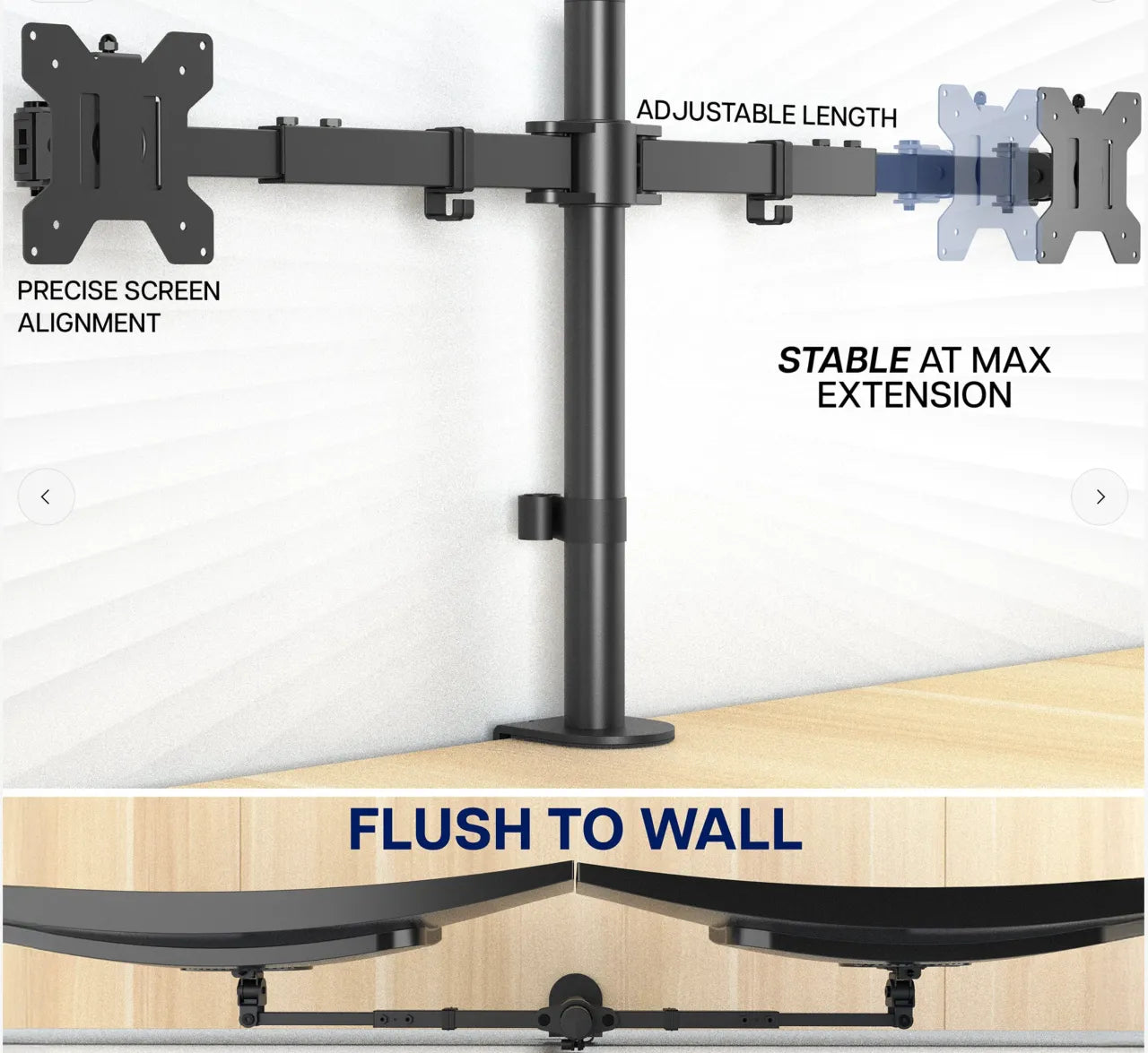 Clamp-On Telescoping Dual Monitor Arm