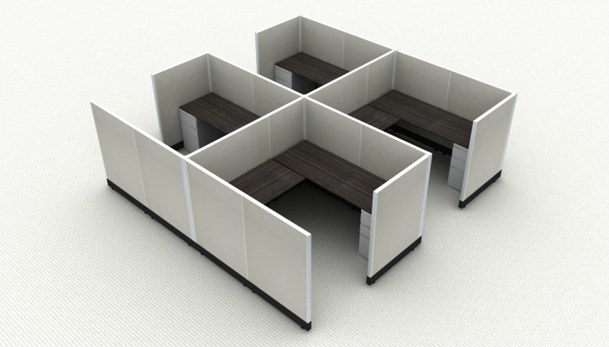 Systems In-Stock 6x6 four station square cubicle cluster, 53 inch seated privacy panel height, a Herman Miller AO2 alternative