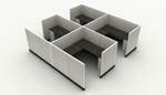 Systems In-Stock 6x6 four station square cubicle cluster, 53 inch seated privacy panel height, a Herman Miller AO2 alternative