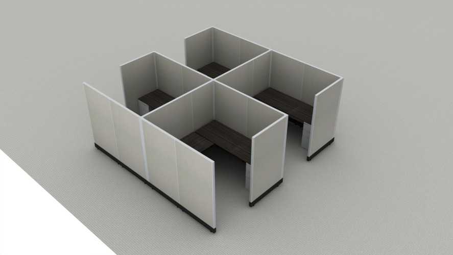 Systems In-Stock 6x6 four station square cubicle cluster, 67 inch full privacy panel height, a Herman Miller AO2 alternative