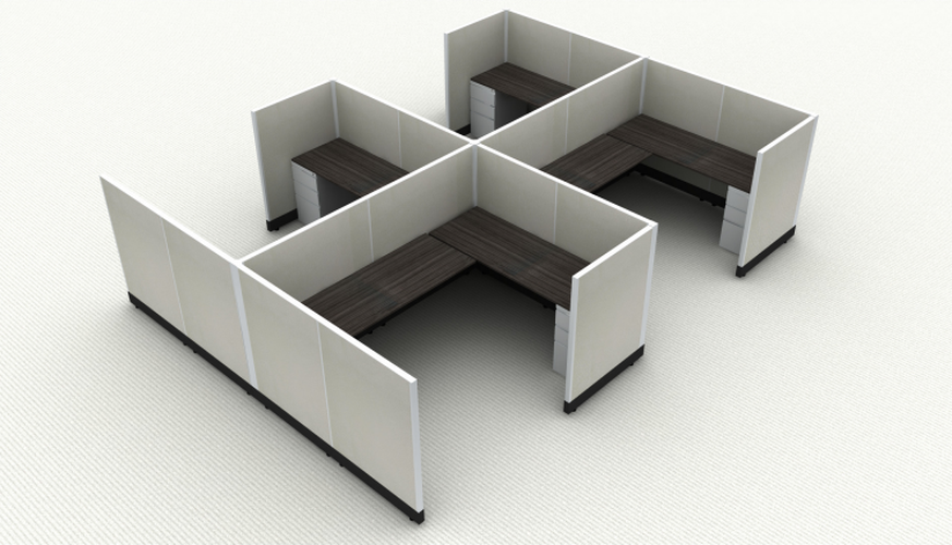 Systems In-Stock 6x8 four station square cubicle cluster, 67 inch full privacy panel height, a Herman Miller AO2 alternative