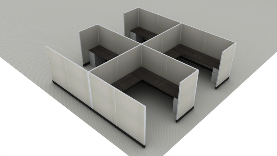 Systems In-Stock 8x8 four station square cubicle cluster, 67 inch full privacy panel height, a Herman Miller AO2 alternative