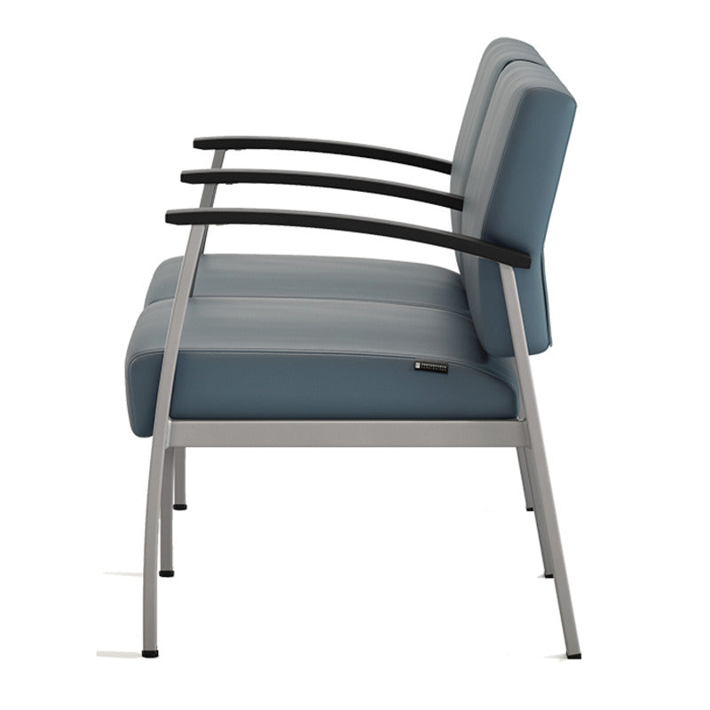 Vitality Medical 2-Seat Bench, shared full arm, angled view