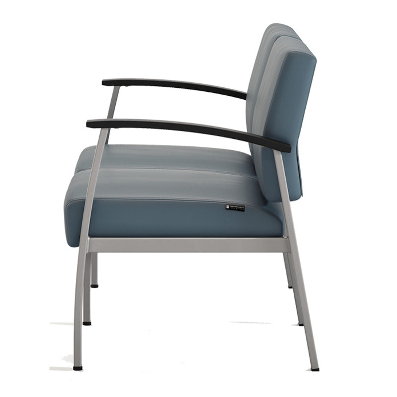 Vitality Medical 2-Seat Bench, shared half arm, side view