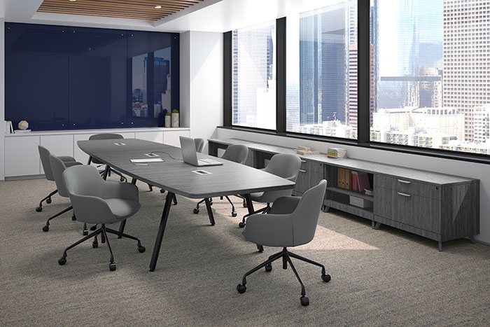 Boat-Shaped Conference Table with Metal or Wood VA Legs