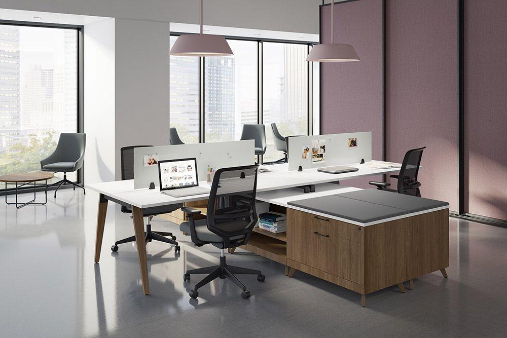 Four-Person Workstation Desk with Files and Storage