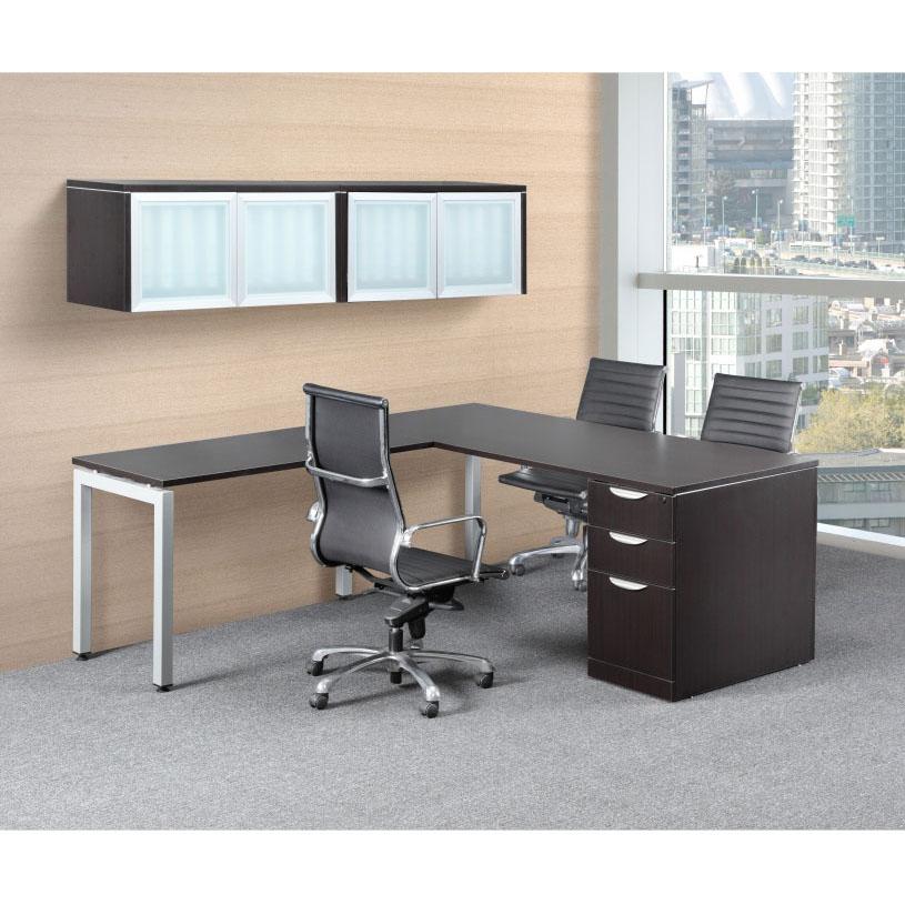 Modern Executive L-Desk with Overhead Storage